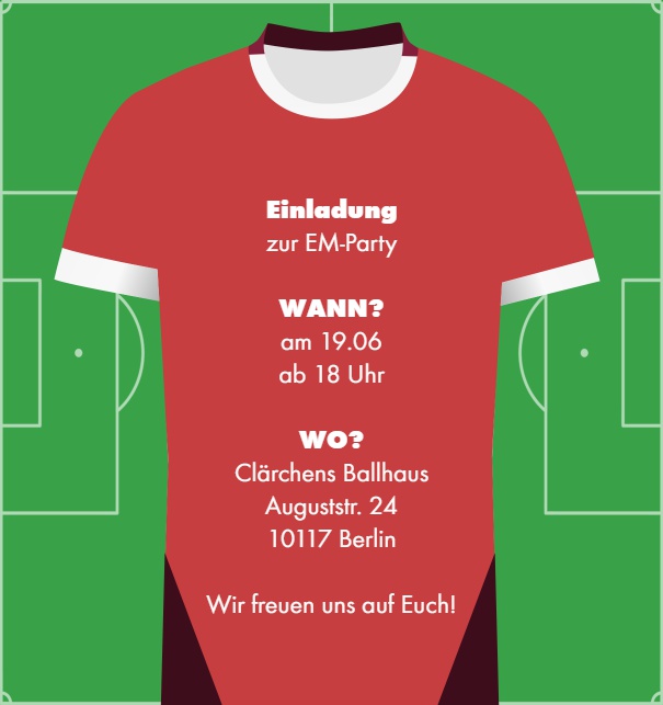 Online Einladungskarte mit Schweizer Fussball Trikot