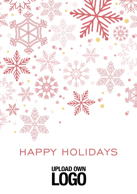 Online Corporate Christmas card in various colors, with snow flakes, text and logo option. Red.