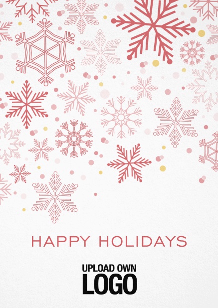 Corporate Christmas card in various colors, with snow flakes, text and logo option. Red.