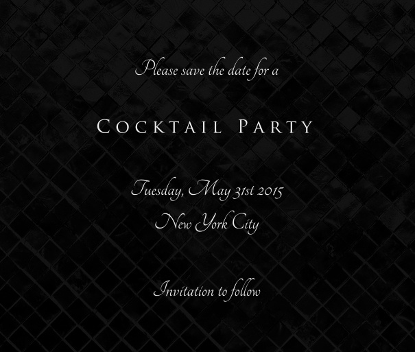 Black Event Celebration Save the Date Card with designed white text.