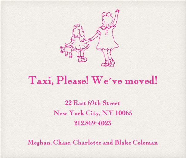 Online we've moved card for online only with two small girls waving good bye.
