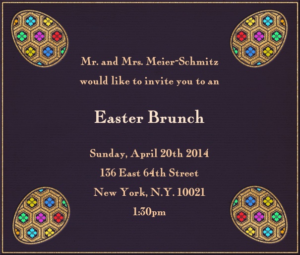 Purple Easter Brunch Invitation Design with Colorful Easter Eggs.