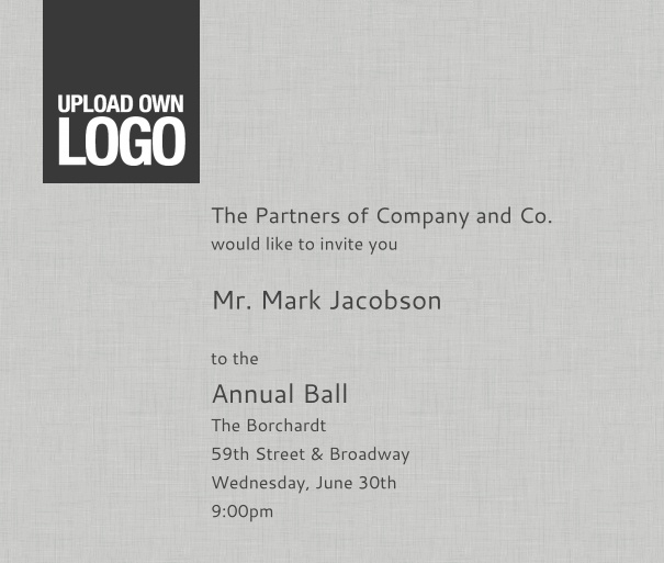 Light Grey Corporate Formal Invitation with Logo and Guest Management, for Events and Professional Functions.