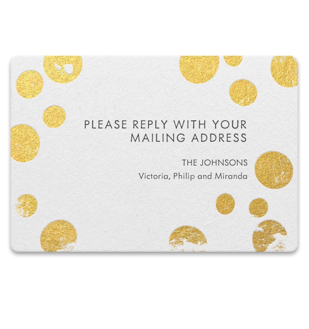 Golden flake collect postal address card in modern minimalist design.