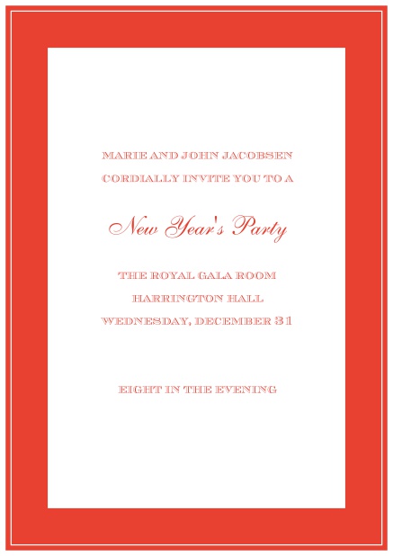 Invitation card with black thick frame. Red.