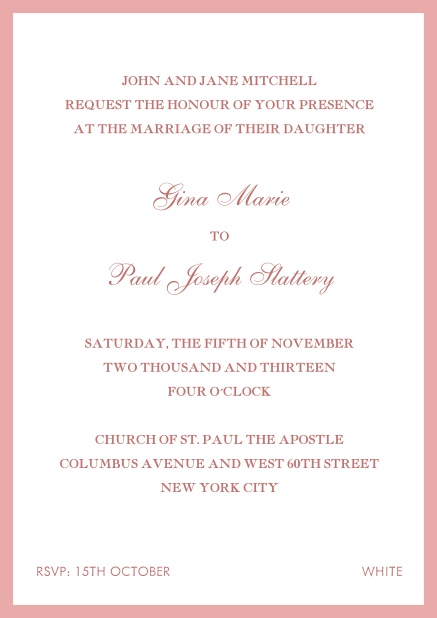 Invitation card with red frame. Pink.