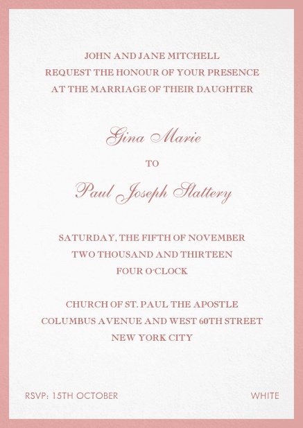 Invitation card with frame. Pink.