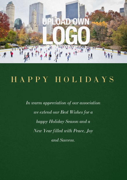 Corporate Christmas card with photo field and own logo option. Green.
