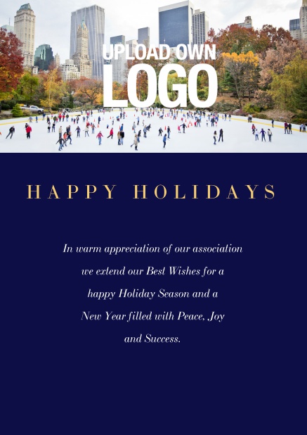 Online Corporate Christmas card with photo field and own logo option. Navy.