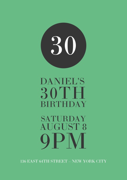 Online Green 30th Birthday invitation card