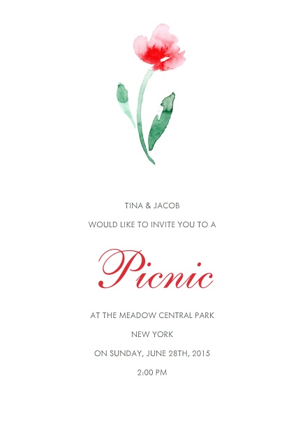 Online Einladungskarte mit roter Blume.