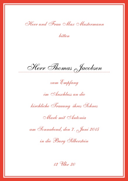 Online Formale Einladungskarte mit doppelter Linie als Rahmen. Rot.