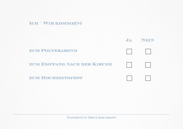 Passende Antwortkarte für Design Tag in Heidelberg Blau.