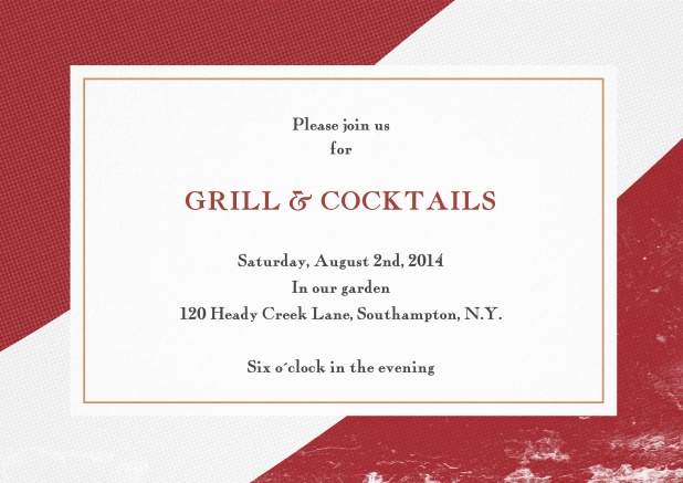 Invitation card with editable text field and frame in several color variations. Red.