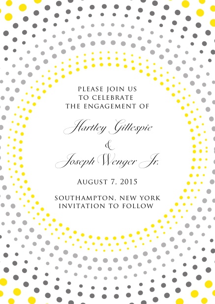 Online invitation card in Disco Fever with several, yellow-grey circles around a text field.