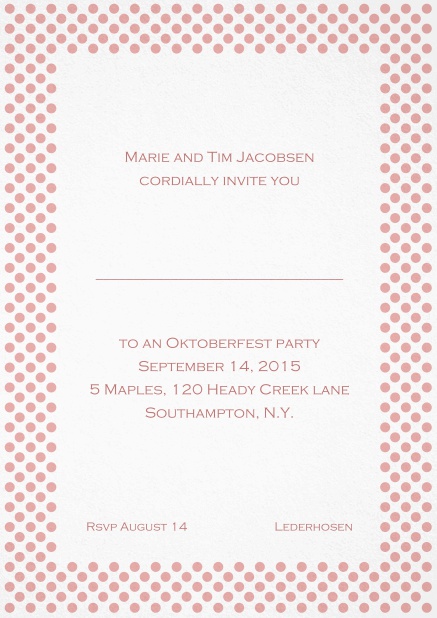 Classic invitation card with small poka dotted frame and editable text. Pink.
