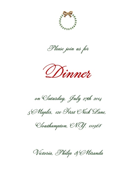 Elegant Online Party Invitation card with silver and red wreath.