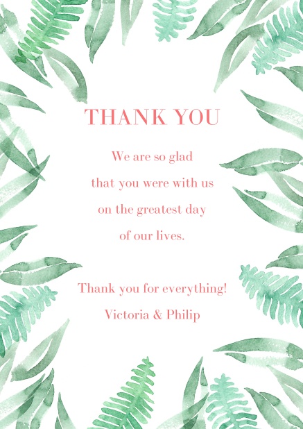Online Thank you card with green leaf design.