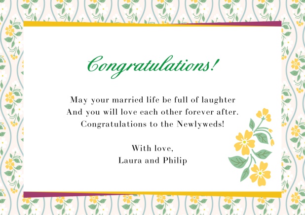 Online congratualations card with flower frame Yellow.