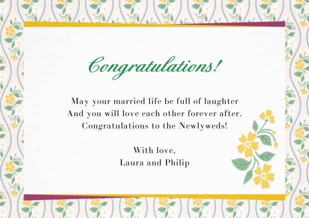 Paper congratualations card with flower frame Yellow.
