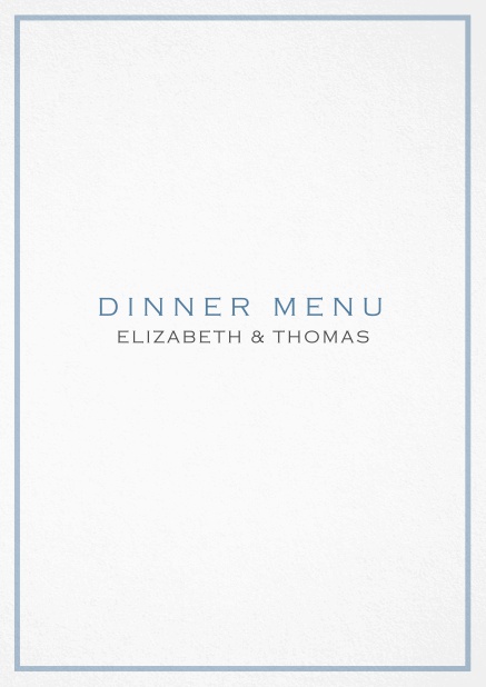 Menu card Eton with photo and classic single outer line. Blue.