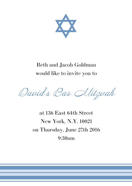 Online Bar or Bat Mitzvah Invitation card with photo and Star of David in choosable colors.