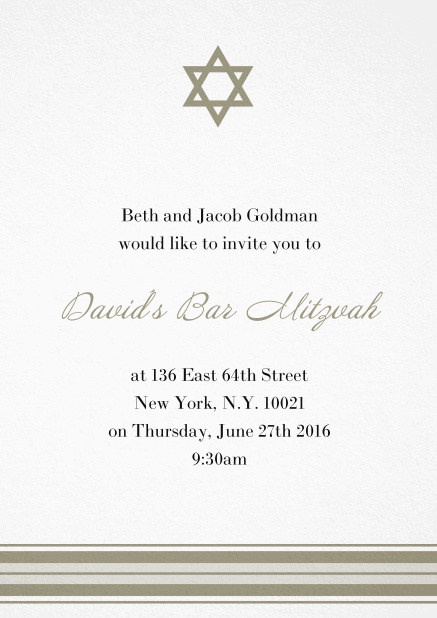 Bar or Bat Mitzvah Invitation card with photo and Star of David in choosable colors. Gold.
