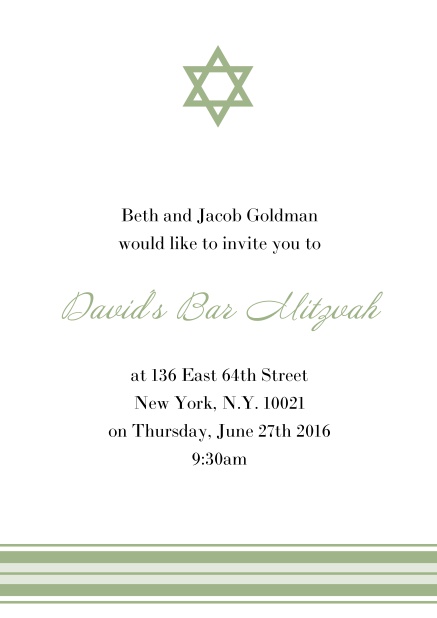 Online Bar or Bat Mitzvah Invitation card with photo and Star of David in choosable colors. Green.