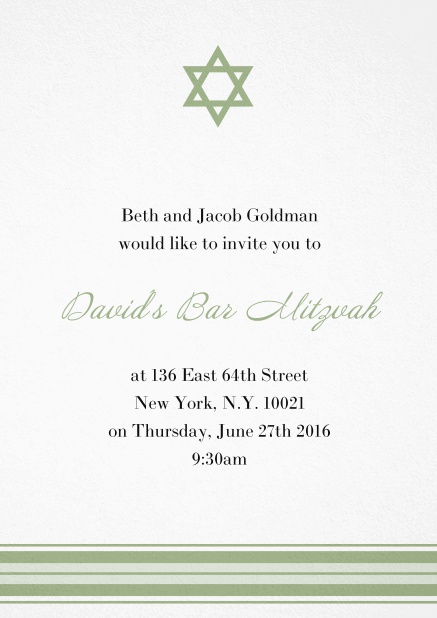 Bar or Bat Mitzvah Invitation card with photo and Star of David in choosable colors. Green.