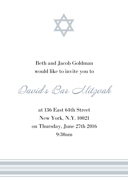 Online Bar oder Bat Mitzvah Einladungskarte mit Foto und Davidstern in auswählbaren Farben. Grau.