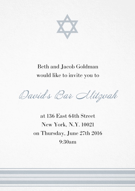 Bar or Bat Mitzvah Invitation card with photo and Star of David in choosable colors. Grey.