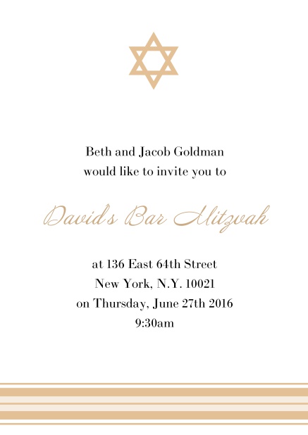 Online Bar or Bat Mitzvah Invitation card with photo and Star of David in choosable colors. Yellow.