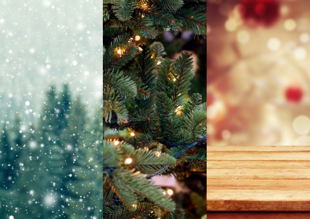 Online geschäftliche Weihnachtskarte mit Drei Fotooptionen in hochkant Blau.