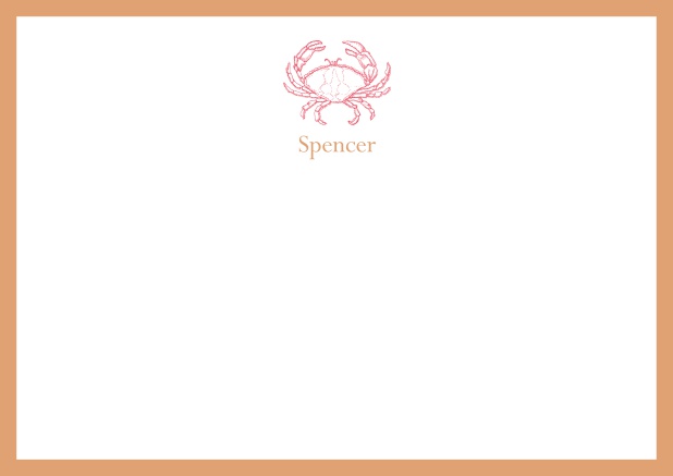 Personalizable online note card with illustrated crab and frame in various colors. Orange.