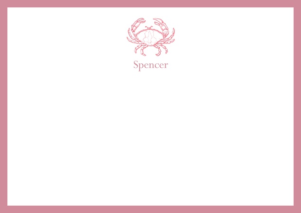 Personalizable online note card with illustrated crab and frame in various colors. Red.