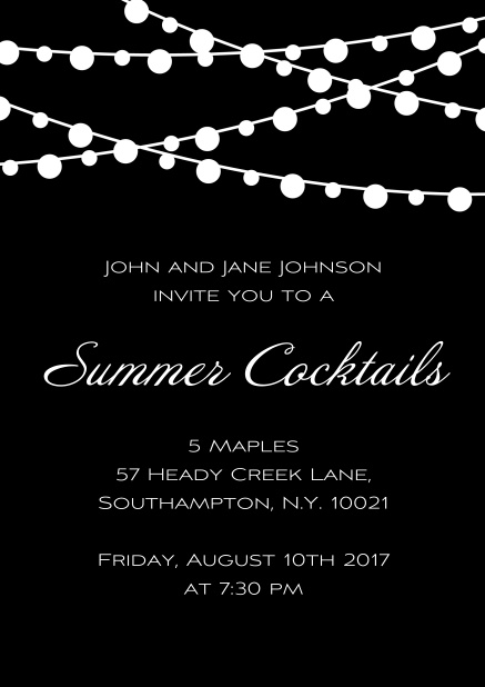 Online Summer cocktails invitation card in various colors with charming lanterns. Black.