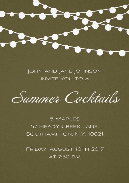 Summer cocktails invitation card in various colors with charming lanterns. Gold.