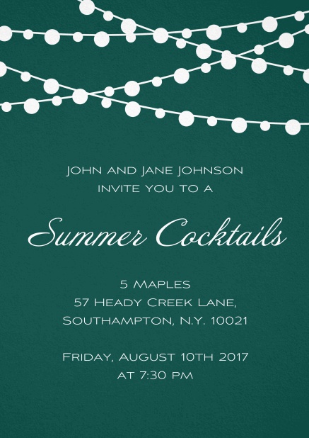 Summer cocktails invitation card in various colors with charming lanterns. Green.