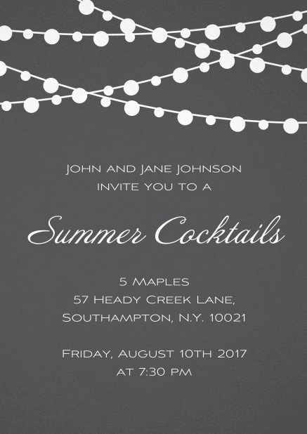 Summer cocktails invitation card in various colors with charming lanterns. Grey.