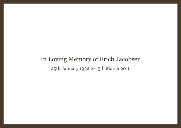 Online Classic Memorial invitation card with black frame and famous quote. Brown.