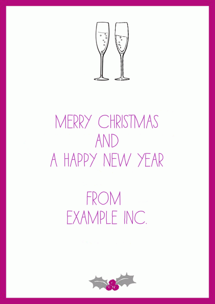 Animated Christmas Greetings Card with two champagne glasses being knocked together for a cheer.