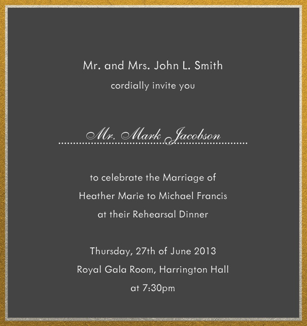 Online invitation with silver and gold frame in different paper colors. Grey.