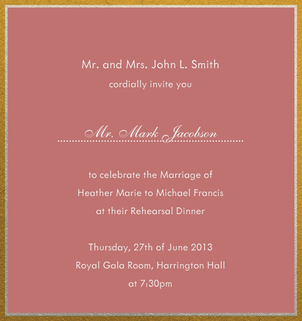 Online invitation with silver and gold frame in different paper colors. Pink.