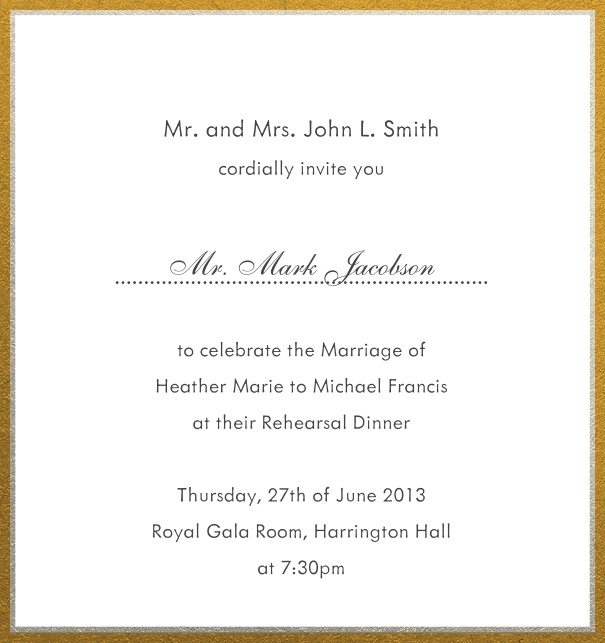 Online invitation with silver and gold frame in different paper colors. White.