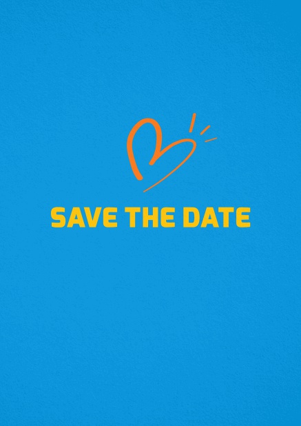 Save the date card with fun illustrated heart. Blue.