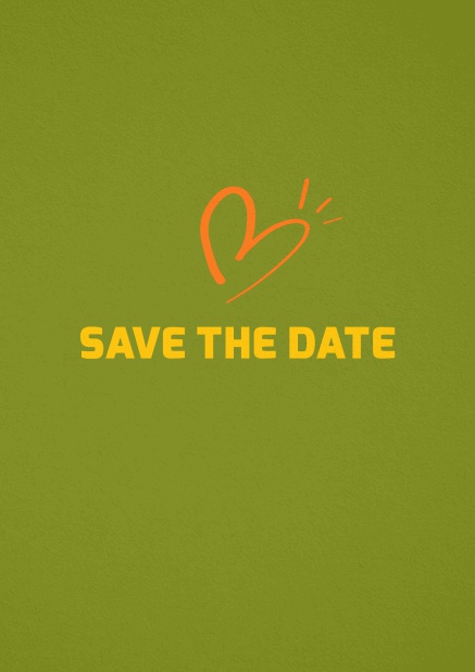 Save the date card with fun illustrated heart. Green.