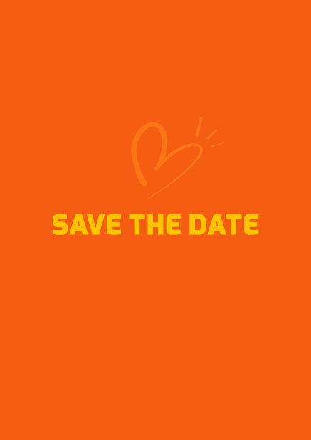 Online Save the date card with fun illustrated heart. Orange.