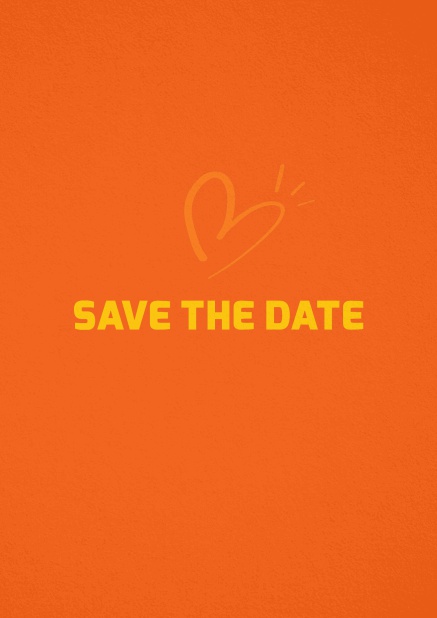 Save the date card with fun illustrated heart. Orange.
