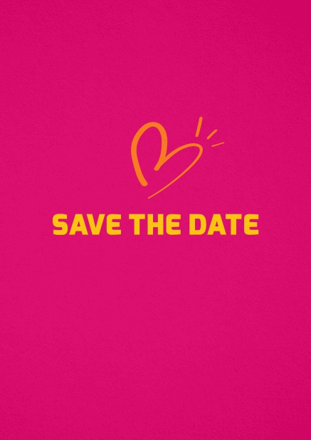 Save the date card with fun illustrated heart. Pink.