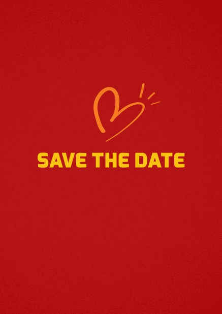 Save the date card with fun illustrated heart. Red.